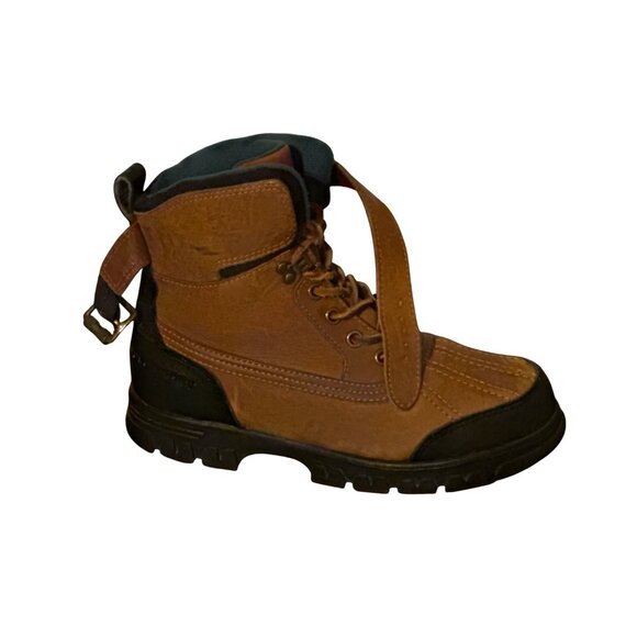 Polo Sport Boots Ralph Lauren Brown Leather Hiking Lace Up Strap Buckle Size 7.5 - Picture 4 of 12